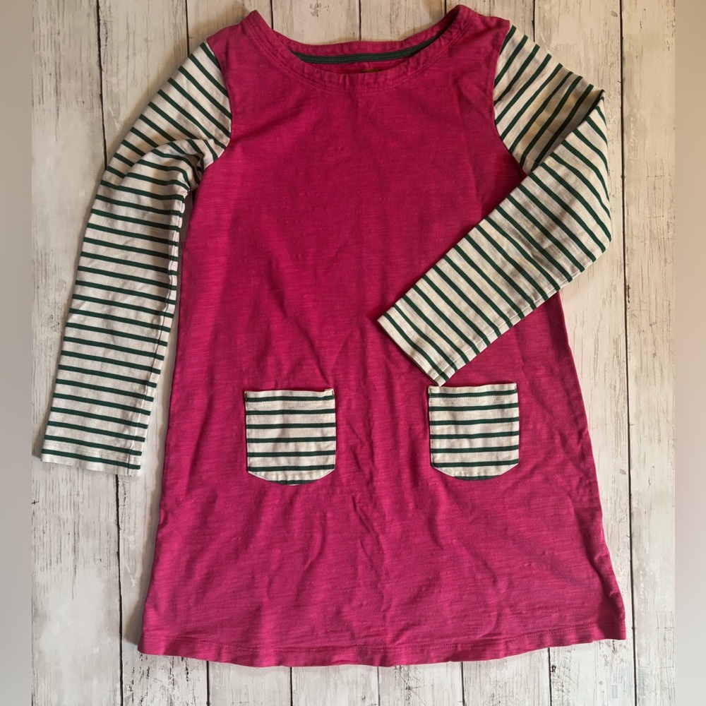 Mini Boden Pink Dress with Striped Sleeves